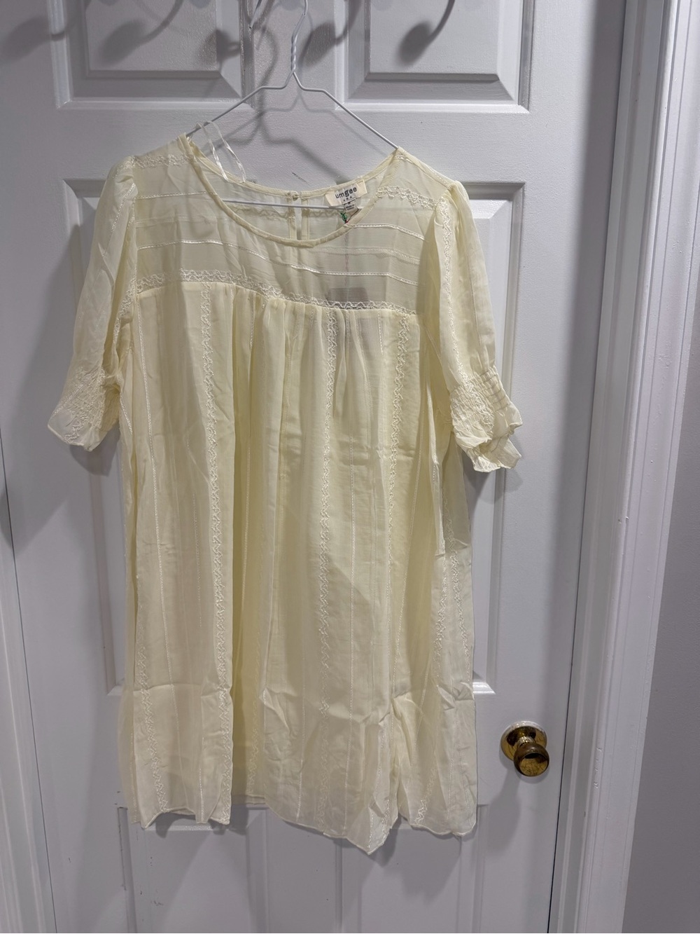 NWT Umgee Boutique Pale Yellow  Boho Lace Dress Sz L - Lined